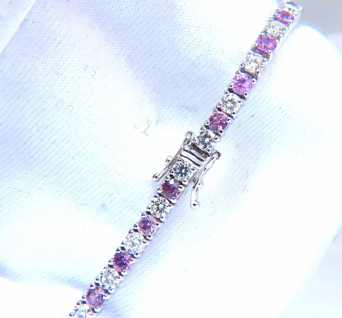 7.30ct natural Pink Sapphire diamond bracelet 14kt Tennis** - 3