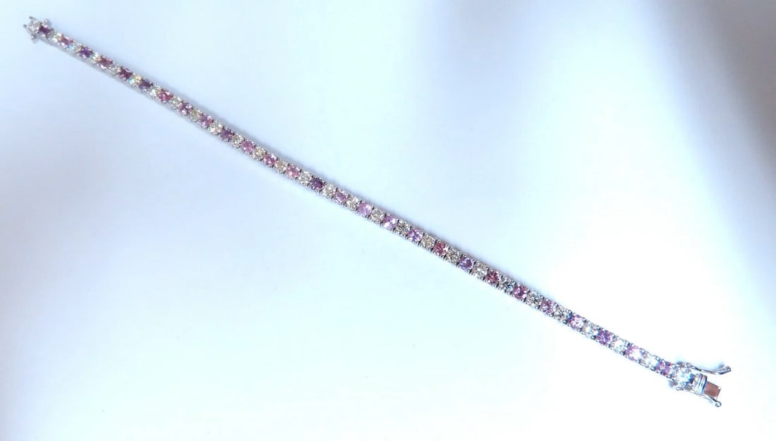7.30ct natural Pink Sapphire diamond bracelet 14kt Tennis** - 6