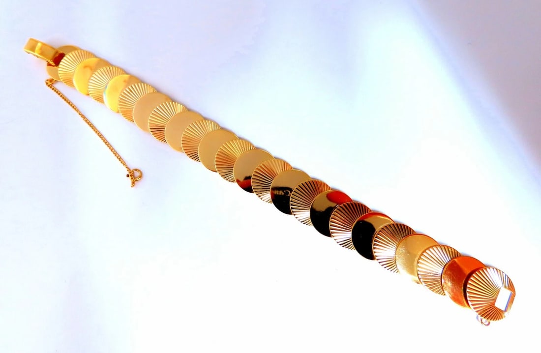 Vintage Circular Disc & Ray Link Bracelet 14kt Gold** - 4