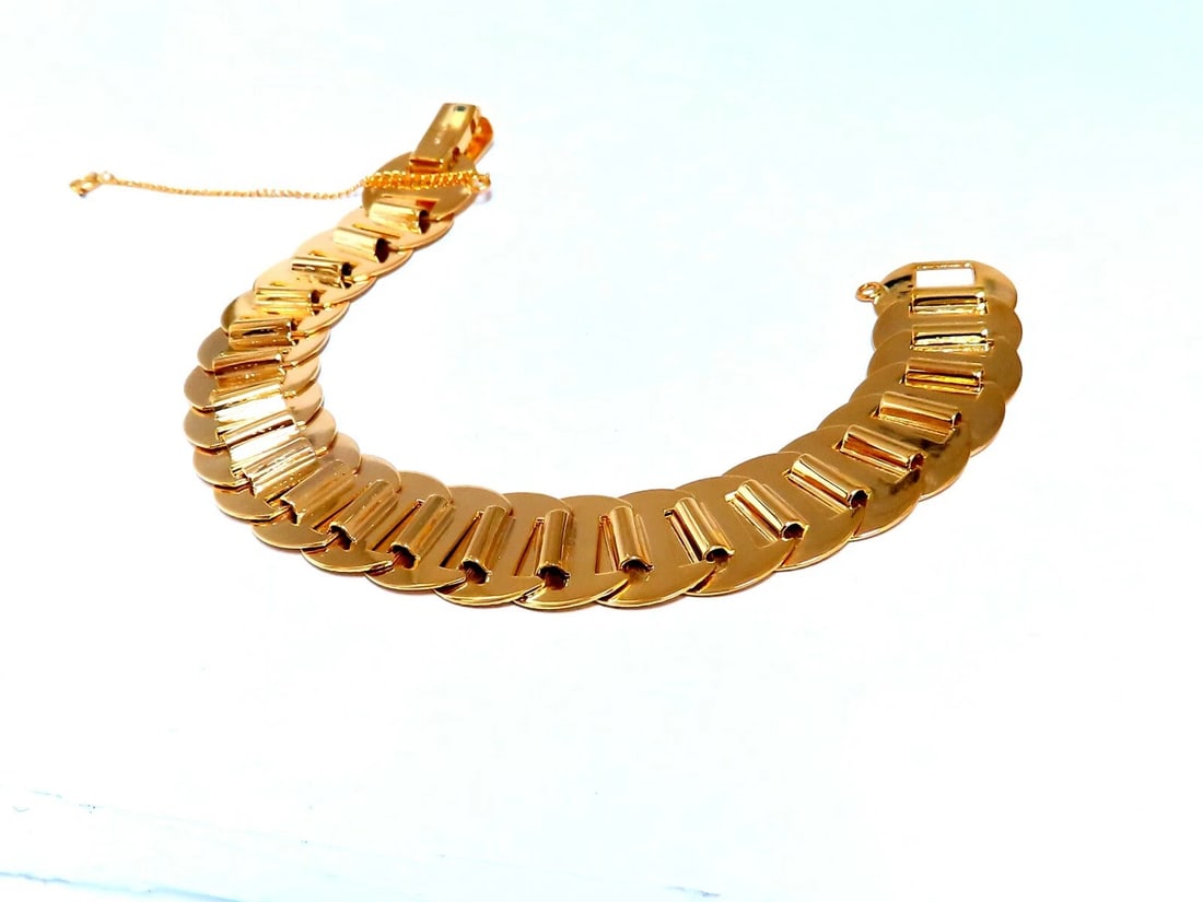 Vintage Circular Disc & Ray Link Bracelet 14kt Gold** - 7
