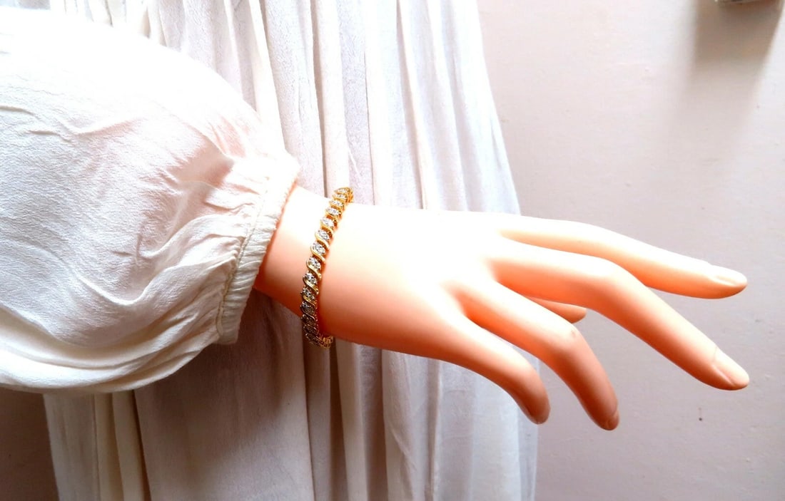 3.00 natural diamonds S Link Tennis Bracelet 14kt** - 8