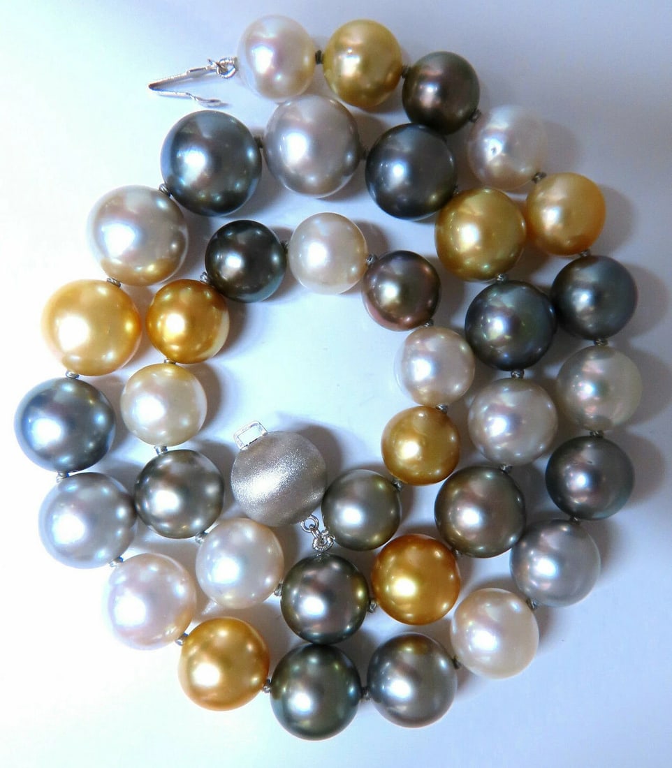 GIA certified Natural Peacock Tahitian Saltwater Pearls necklace 12.6m 14k** - 2