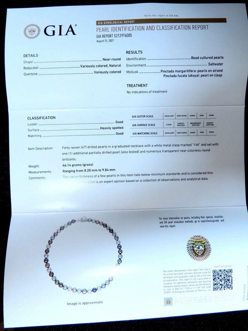 GIA certified Natural Multicolor Tahitian Saltwater Pearls necklace 9m 14k** - 7