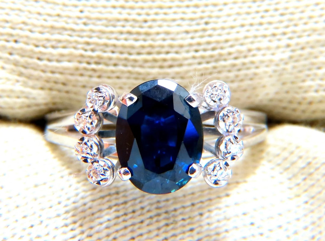 GIA Certified 1.89ct Sapphire Diamonds Ring 14kt No Heat - 4