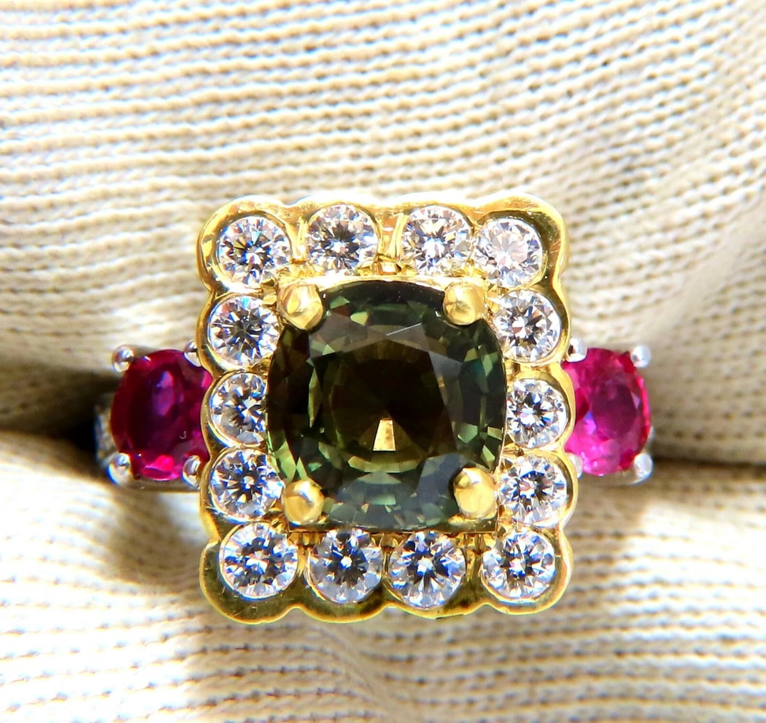 GIA Certified 3.48 carat natural color change alexandrite Ruby diamond ring - 5