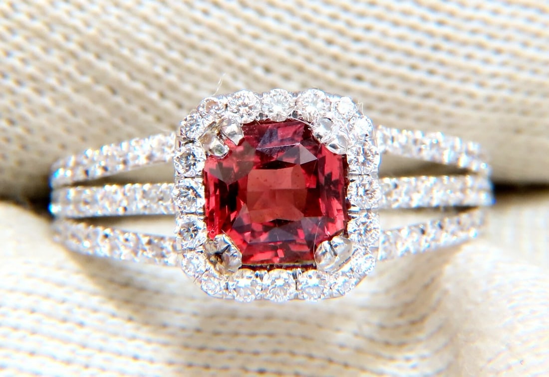 GIA Certified 1.21ct Natural Red Orange No Heat Sapphire Diamonds Ring 18kt - 6