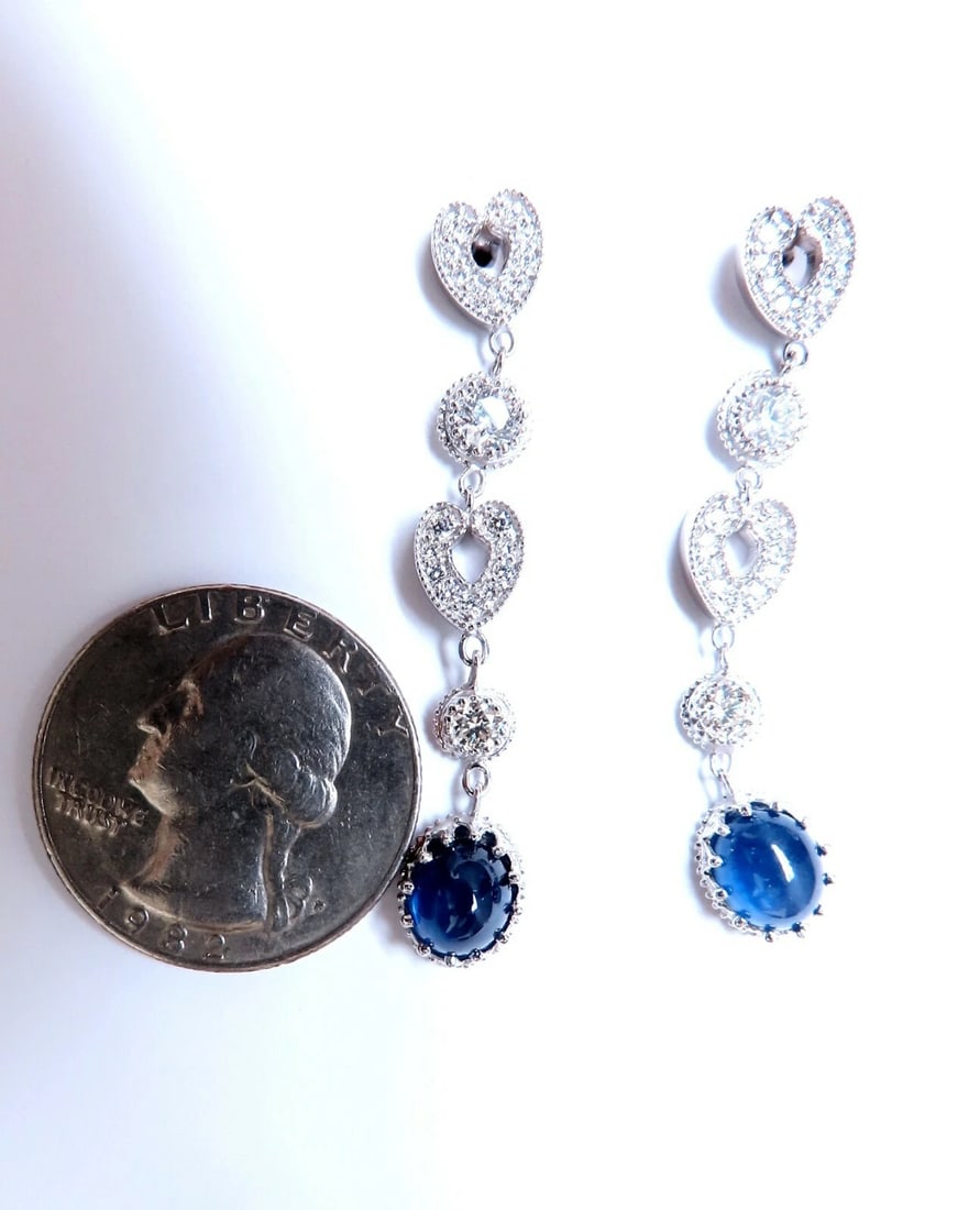 4.33ct Natural Sapphire Diamond Earrings 14kt cabochon dangles** - 4