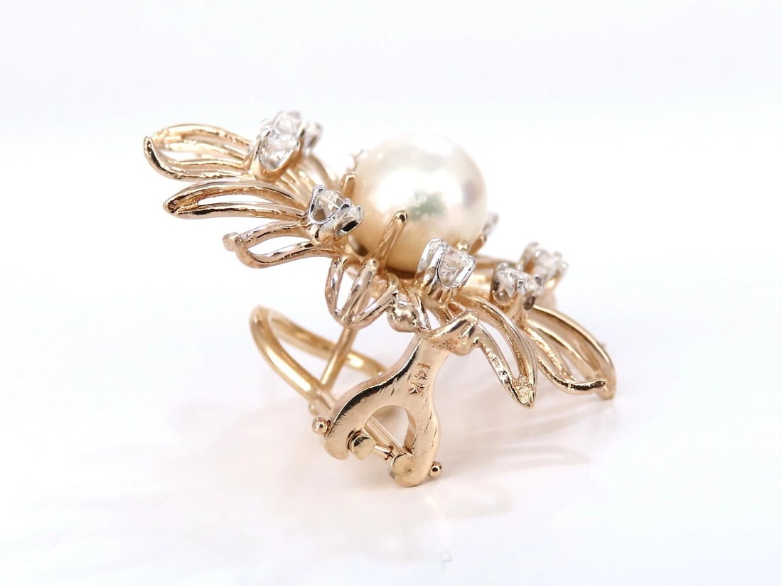 7.5mm South Seas Pearls 1ct Diamonds Sunburst Earrings 14kt Gold** - 4