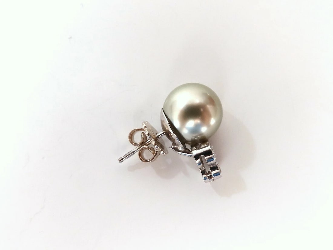 10.2mm pistachio Tahitian Pearls .60ct Diamonds Stud Earrings 14kt Gold** - 6