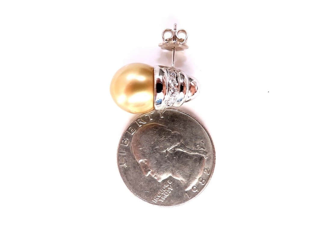 11.9mm Golden Yellow South Seas Pearls .50ct Diamonds Stud Earrings 14kt Gold** - 3