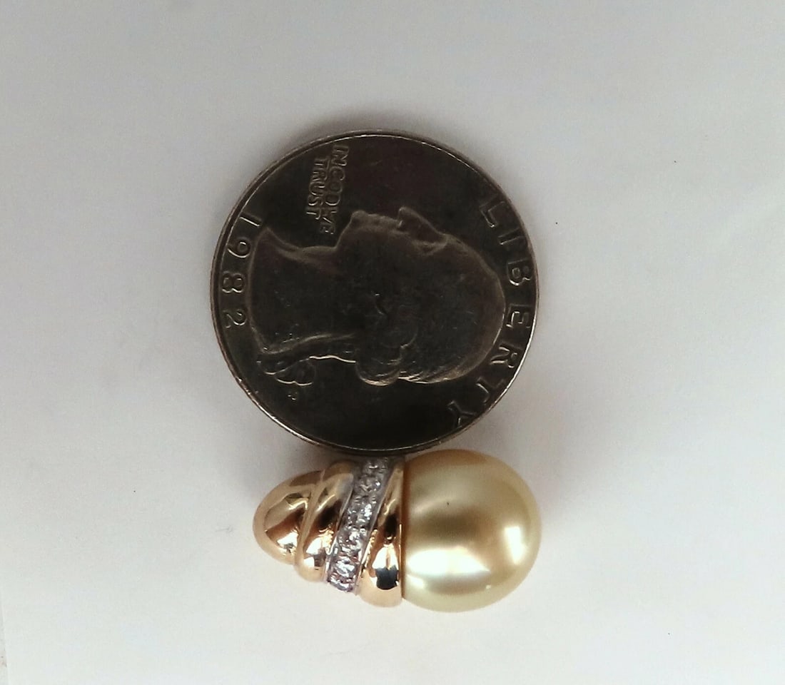 11.2mm Golden Yellow South Seas Pearls .50ct Diamonds Stud Earrings 14kt Gold** - 4