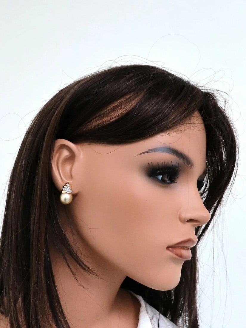 11.2mm Golden Yellow South Seas Pearls .50ct Diamonds Stud Earrings 14kt Gold** - 5