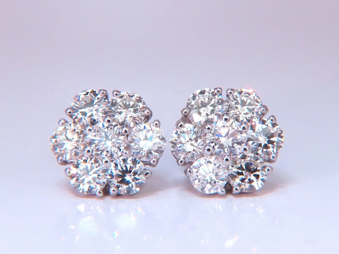 3.47ct. natural round diamond cluster earrings 14 karat floreta** - 4