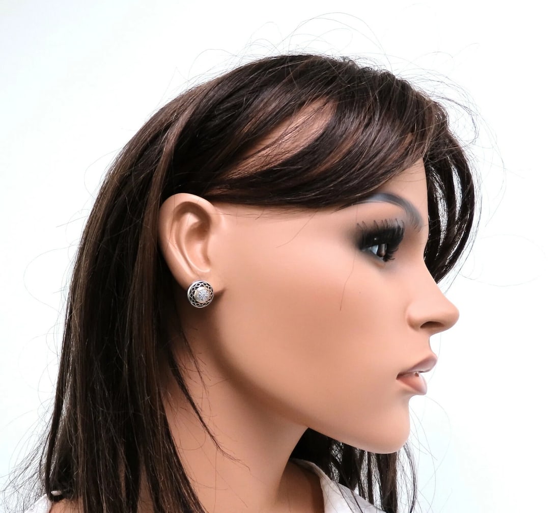 Designer Bordeaux.10ct natural diamond earrings cross hatch deco silver & 14kt** - 4