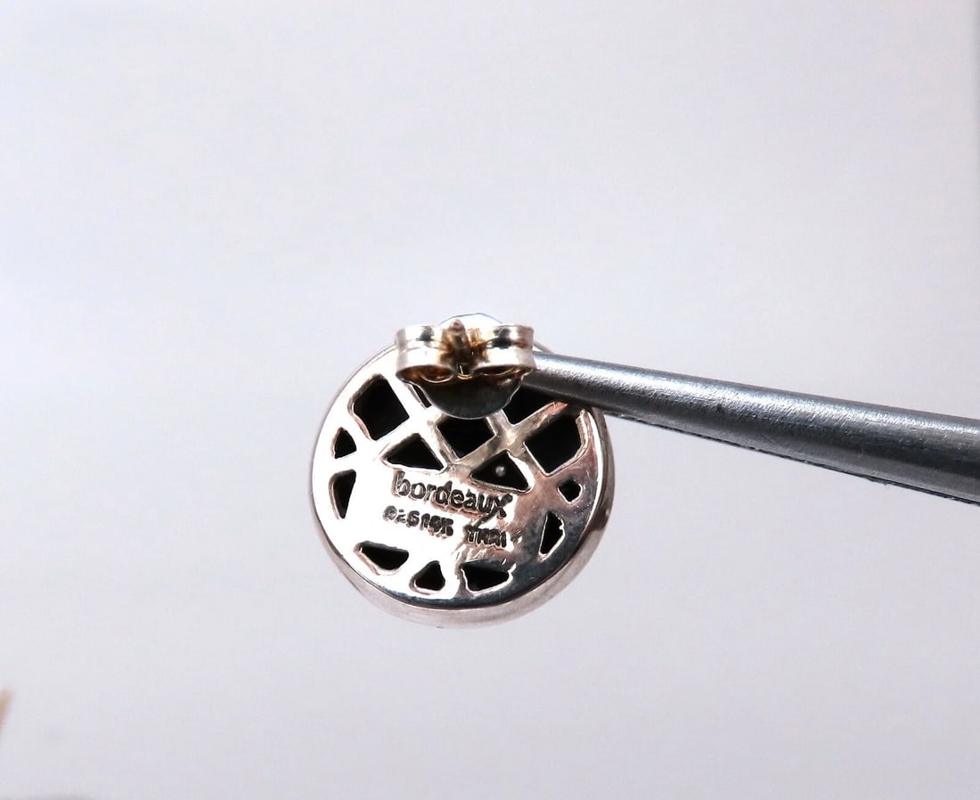 Designer Bordeaux.10ct natural diamond earrings cross hatch deco silver & 14kt** - 5