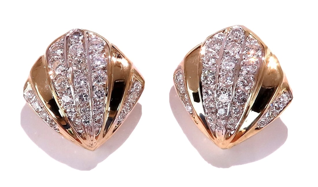 2ct. natural round diamond shell crest clip earrings 14kt gold** - 2