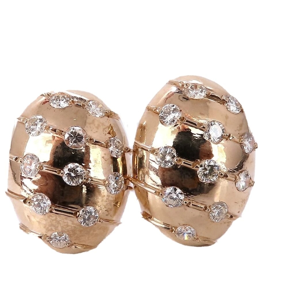 2ct. natural round diamond dome wave clip earrings 14kt egg shape** - 2