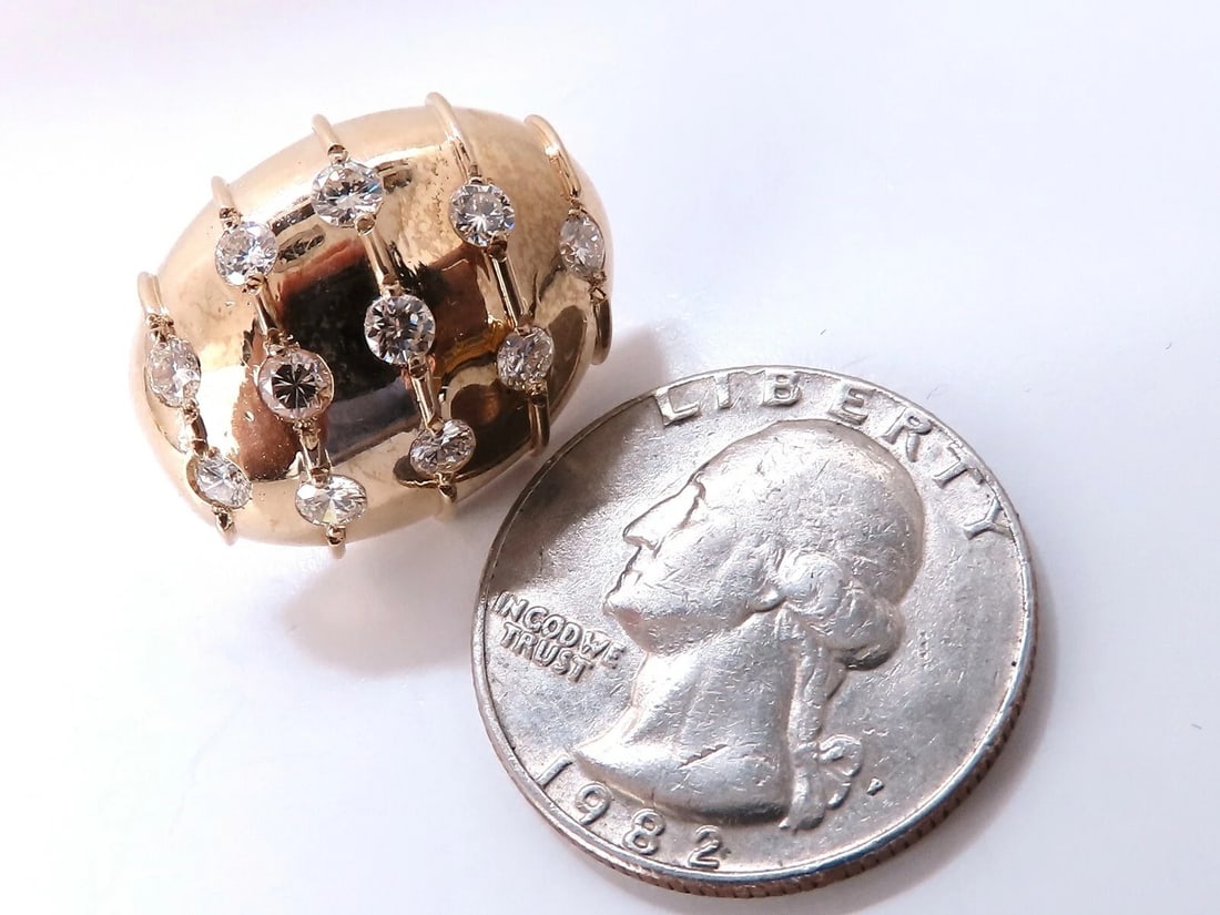 2ct. natural round diamond dome wave clip earrings 14kt egg shape** - 4