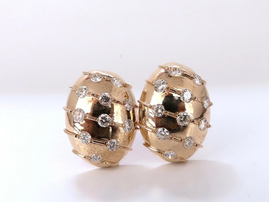 2ct. natural round diamond dome wave clip earrings 14kt egg shape** - 6