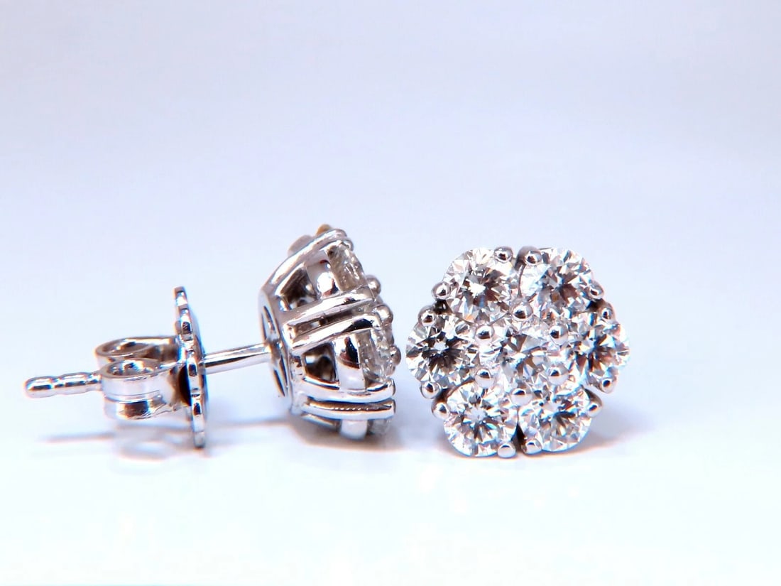 1.70ct. natural round diamond cluster earrings 14 karat floreta** - 3