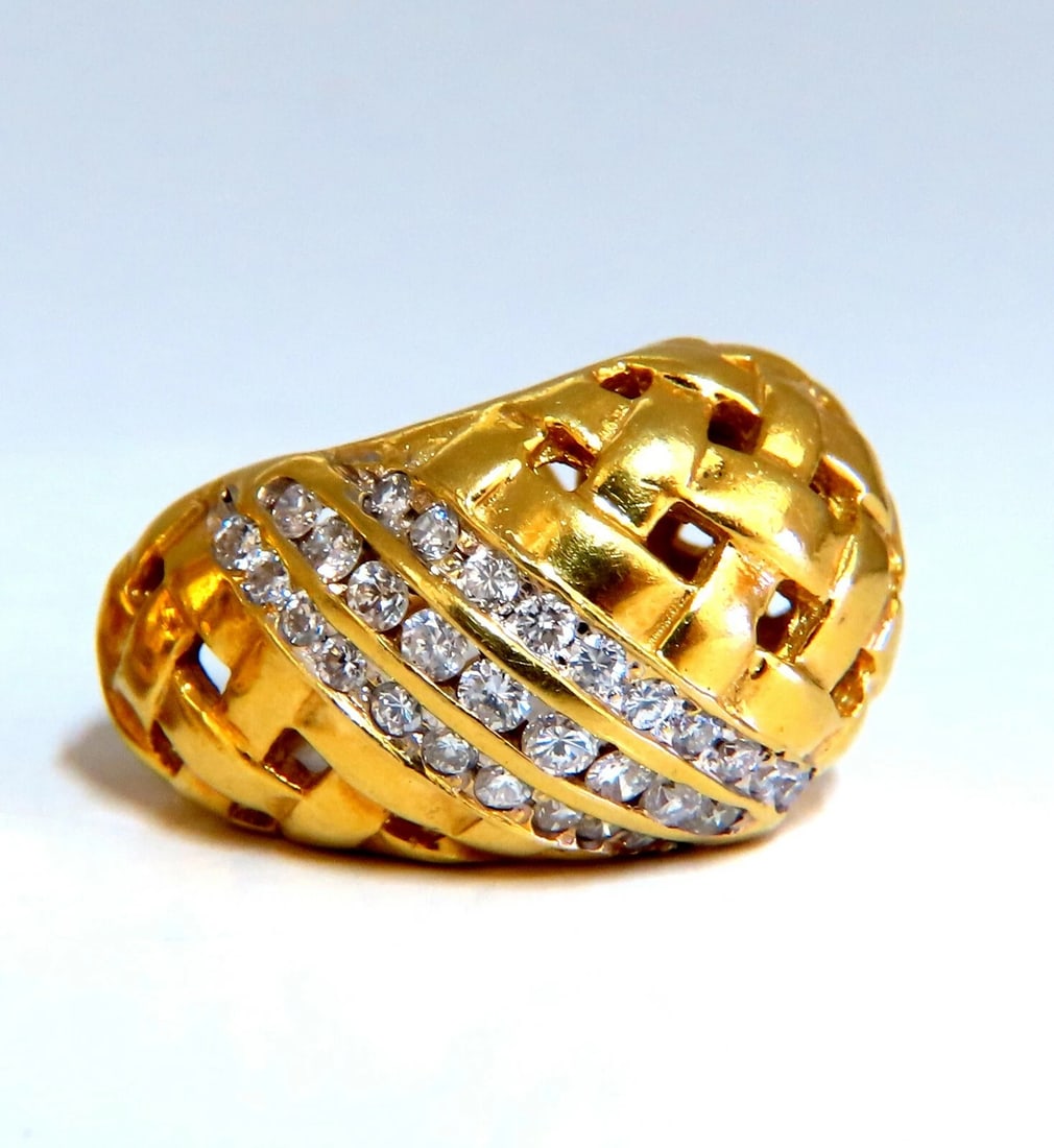 Basket weave natural 1.50ct diamond clip earrings 18kt** - 3