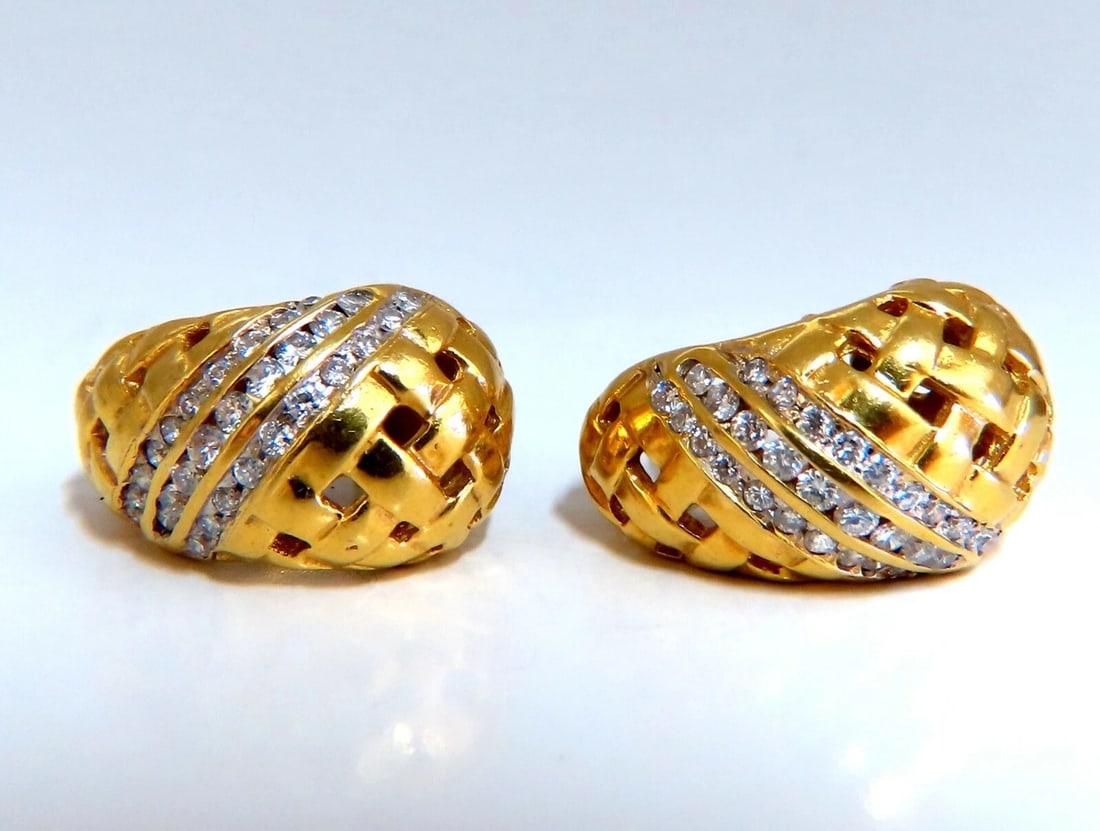 Basket weave natural 1.50ct diamond clip earrings 18kt** - 5