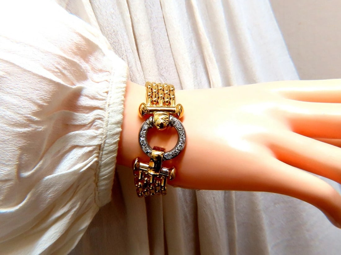 .70ct Natural Round Diamonds Circle Toggle deco Bracelet 14kt Panther** - 7