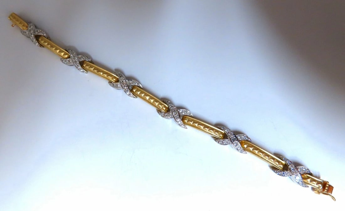 1.54ct natural round diamonds x bracelet 14 karat gold two-tone 7.5** - 7