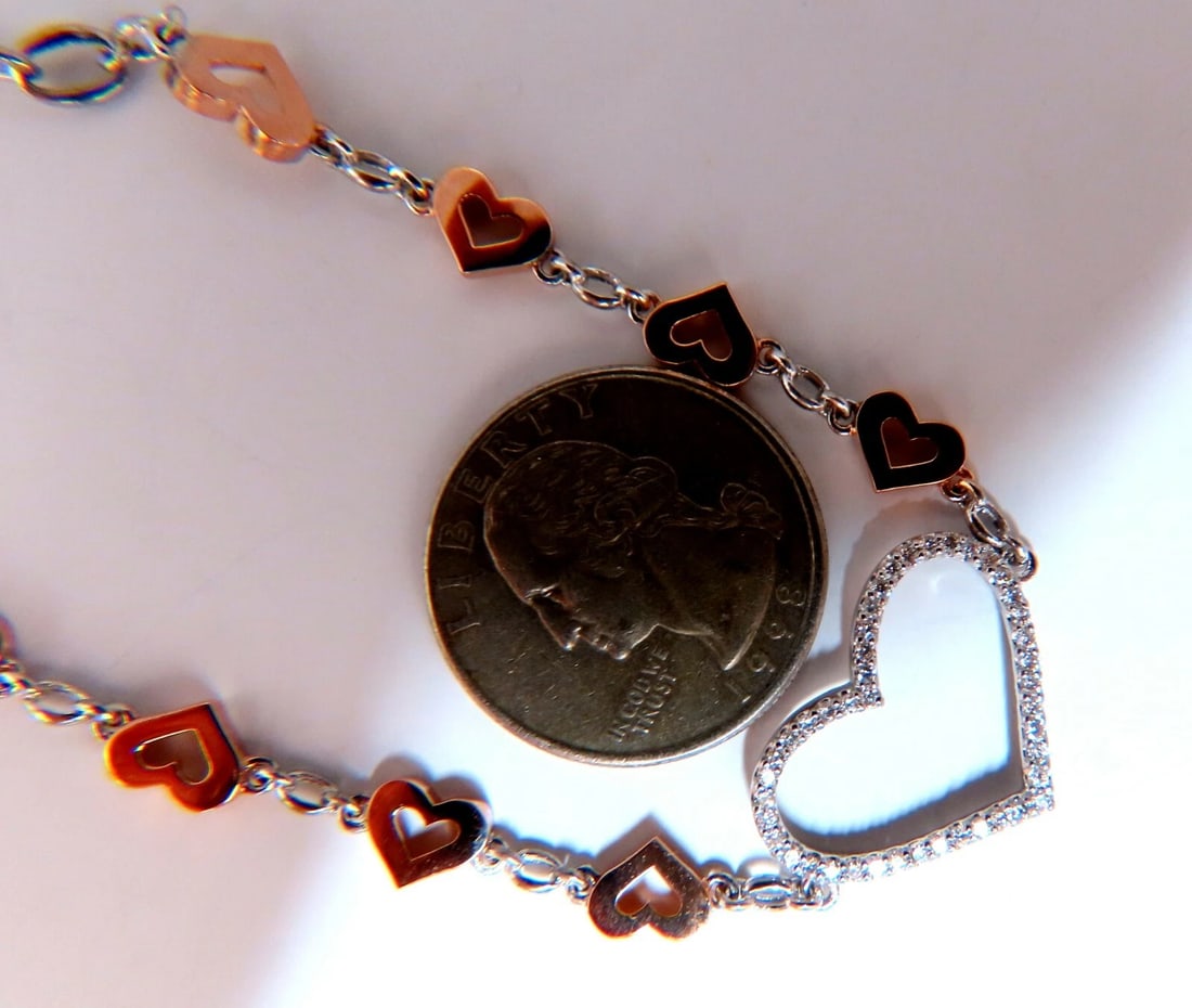 .36 carat natural diamonds wide heart linked bracelet 14 karat two tone** - 5