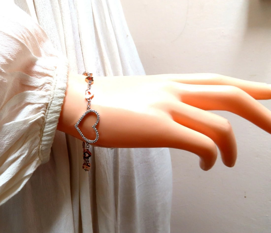 .36 carat natural diamonds wide heart linked bracelet 14 karat two tone** - 7