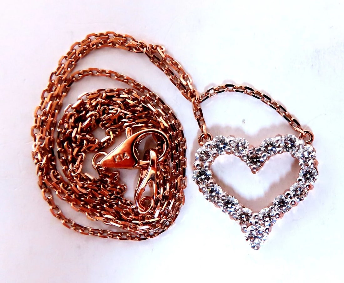 .74ct natural diamonds open heart necklace 14kt g/vs** - 3