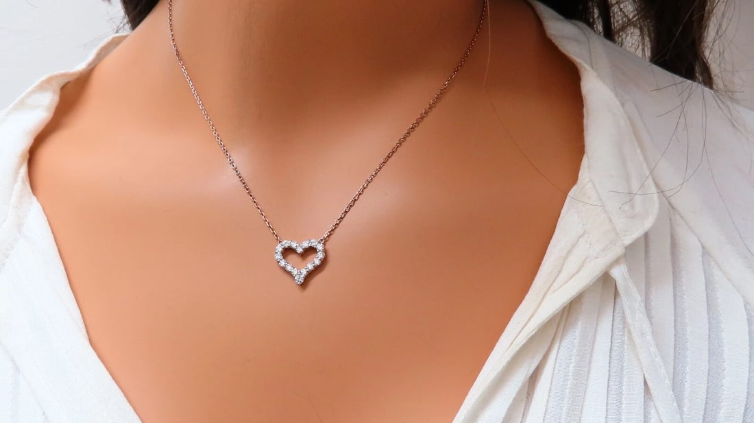.74ct natural diamonds open heart necklace 14kt g/vs** - 7