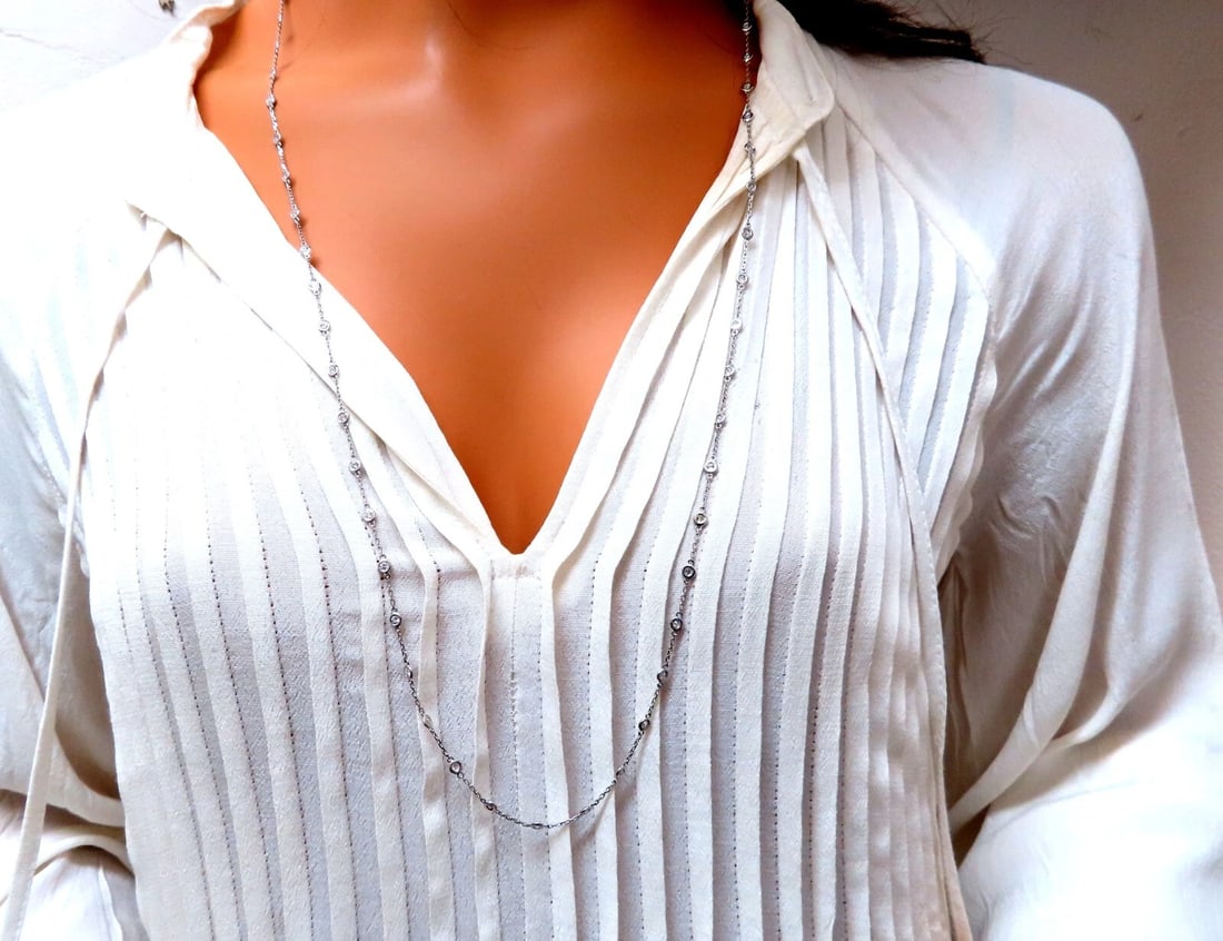 3.45ct natural diamonds eternity station by yard double wrap necklace 14kt ** - 6