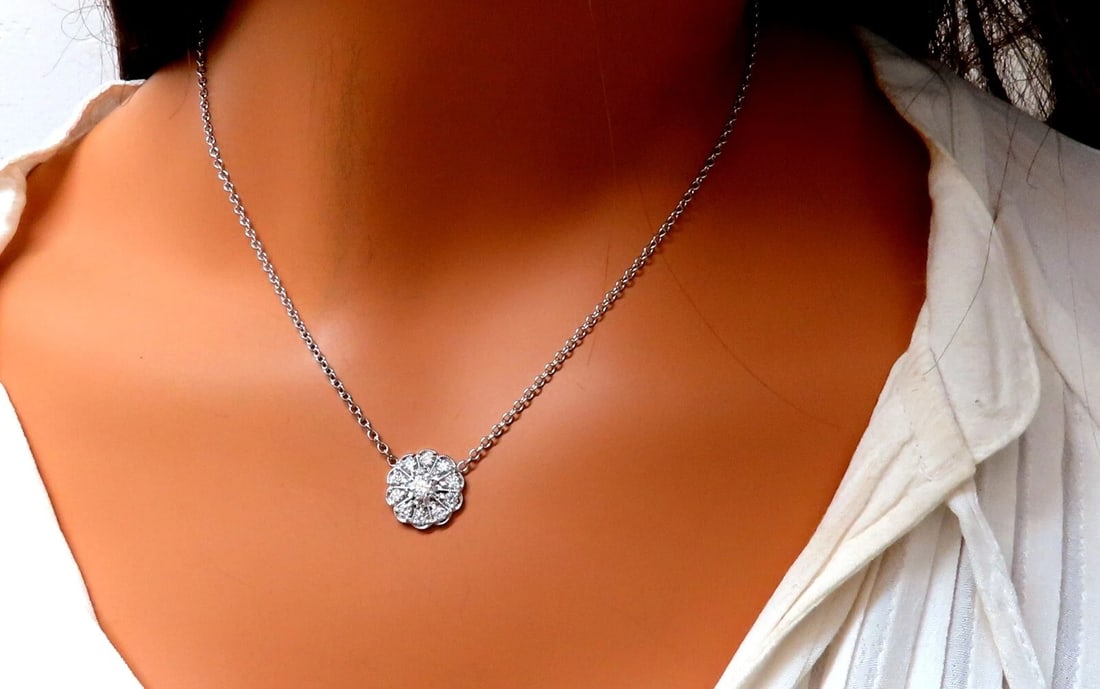 .94ct natural diamonds halo cluster necklace 14kt Edwardian Deco** - 7