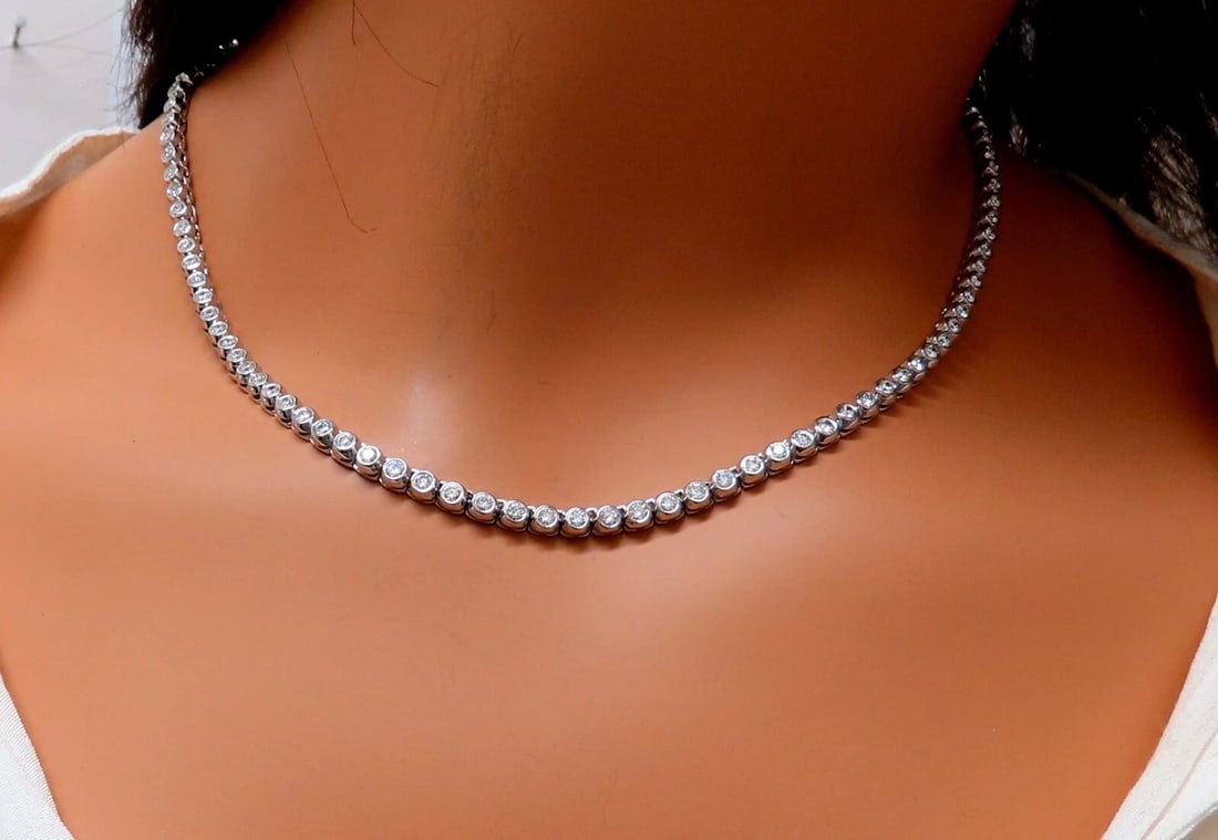 4.74ct Natural Round Diamonds Bezel Flush Riviera Tennis Necklace Eternity 14Kt* - 9