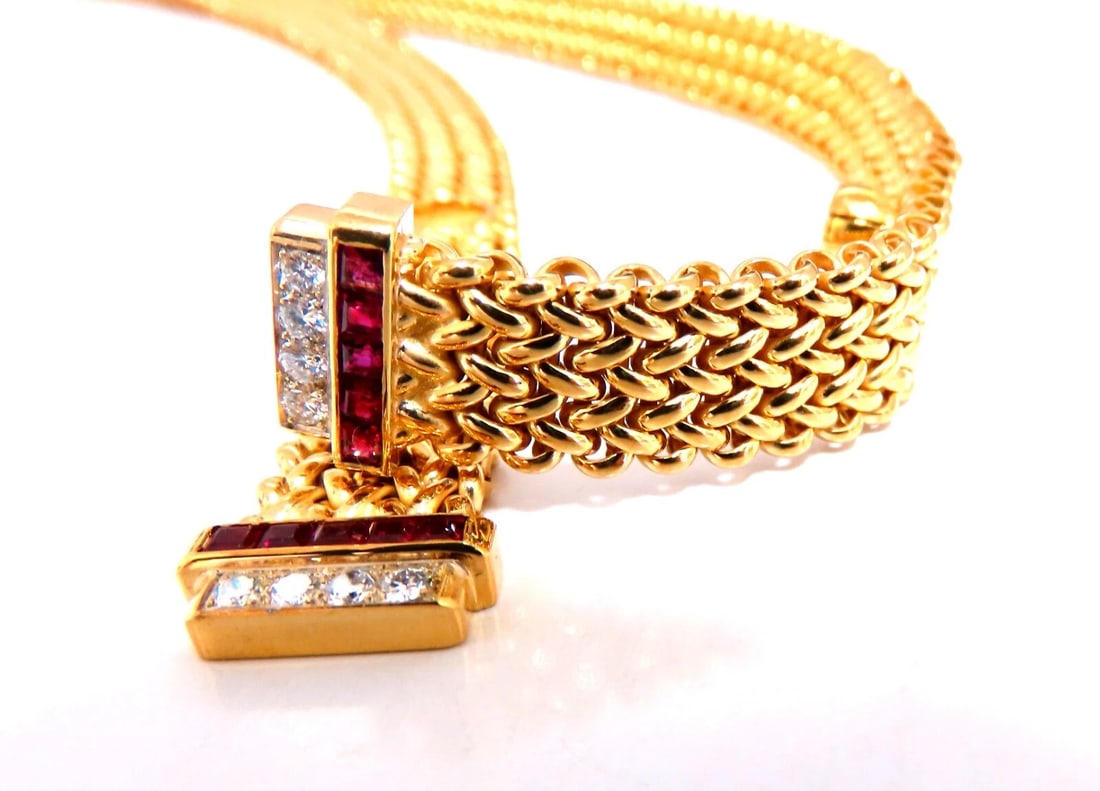 Ribbon Wrap Heavy Tight Cable Linked Ruby Diamond Necklace 14k 105 Gram ** - 7