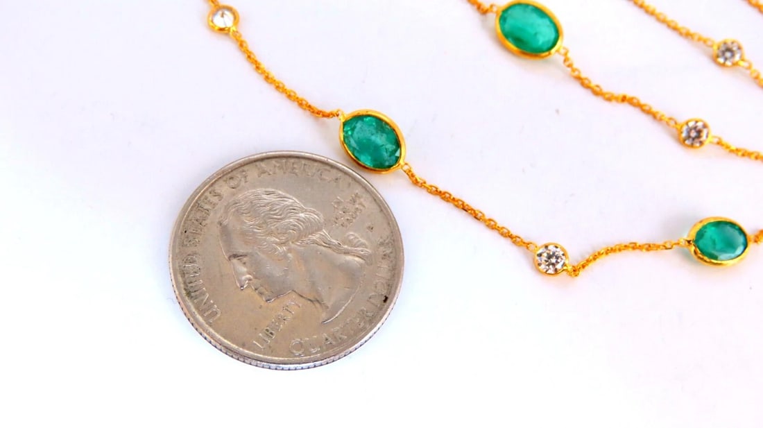 9.40ct. Natural Emeralds Diamonds Yard Necklace 14kt ** - 4
