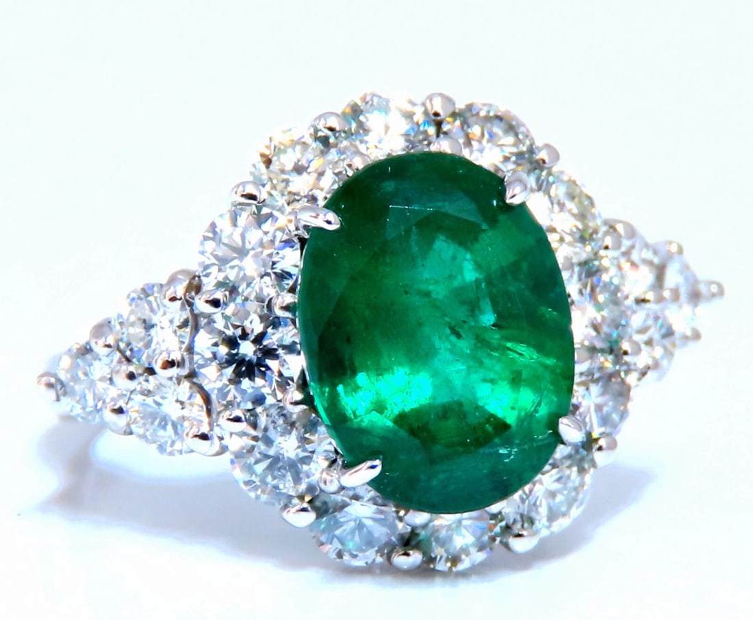 4.12ct natural green emerald diamonds ring 14kt Halo Prime (1 of 8)