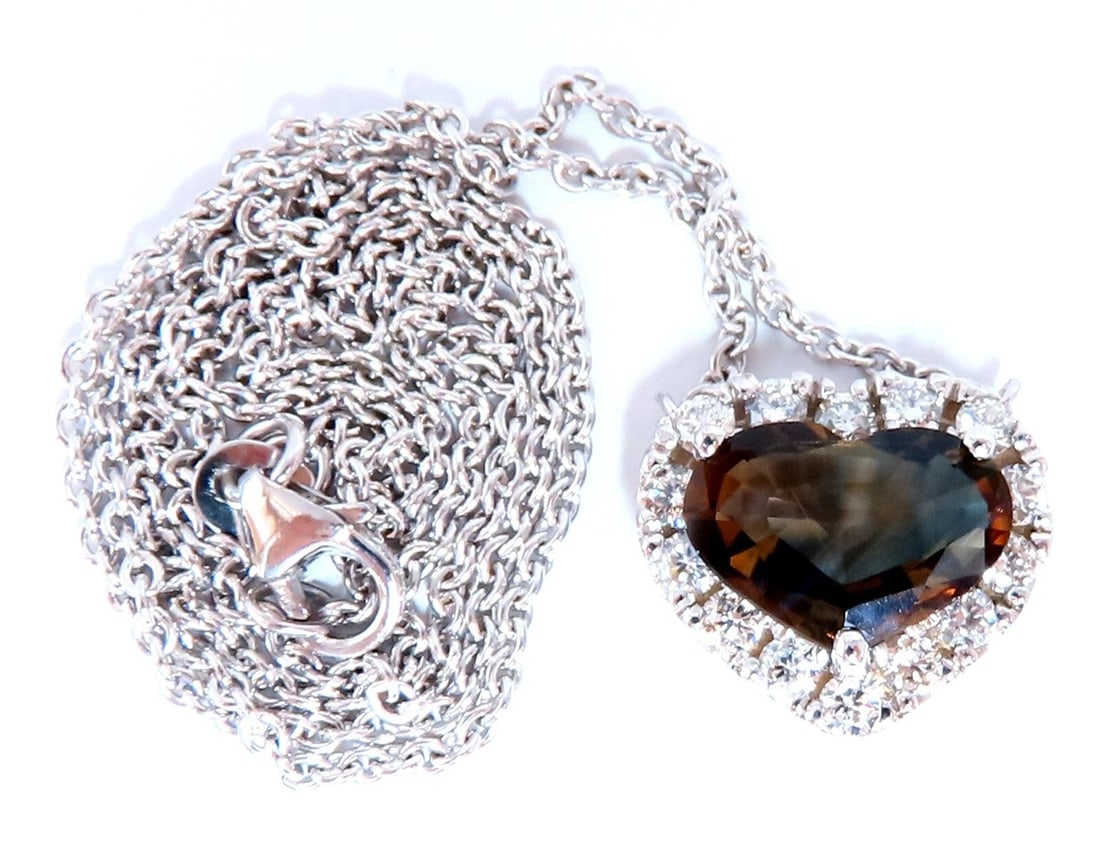 GIA certified 3.23ct Natural No Heat Heart Sapphire Diamonds Necklace 14kt** - 2