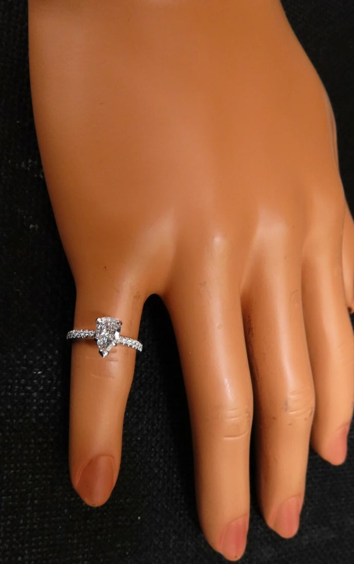 GIA Certified .54ct Natural Pear Shaped Diamond Ring 14kt** - 11