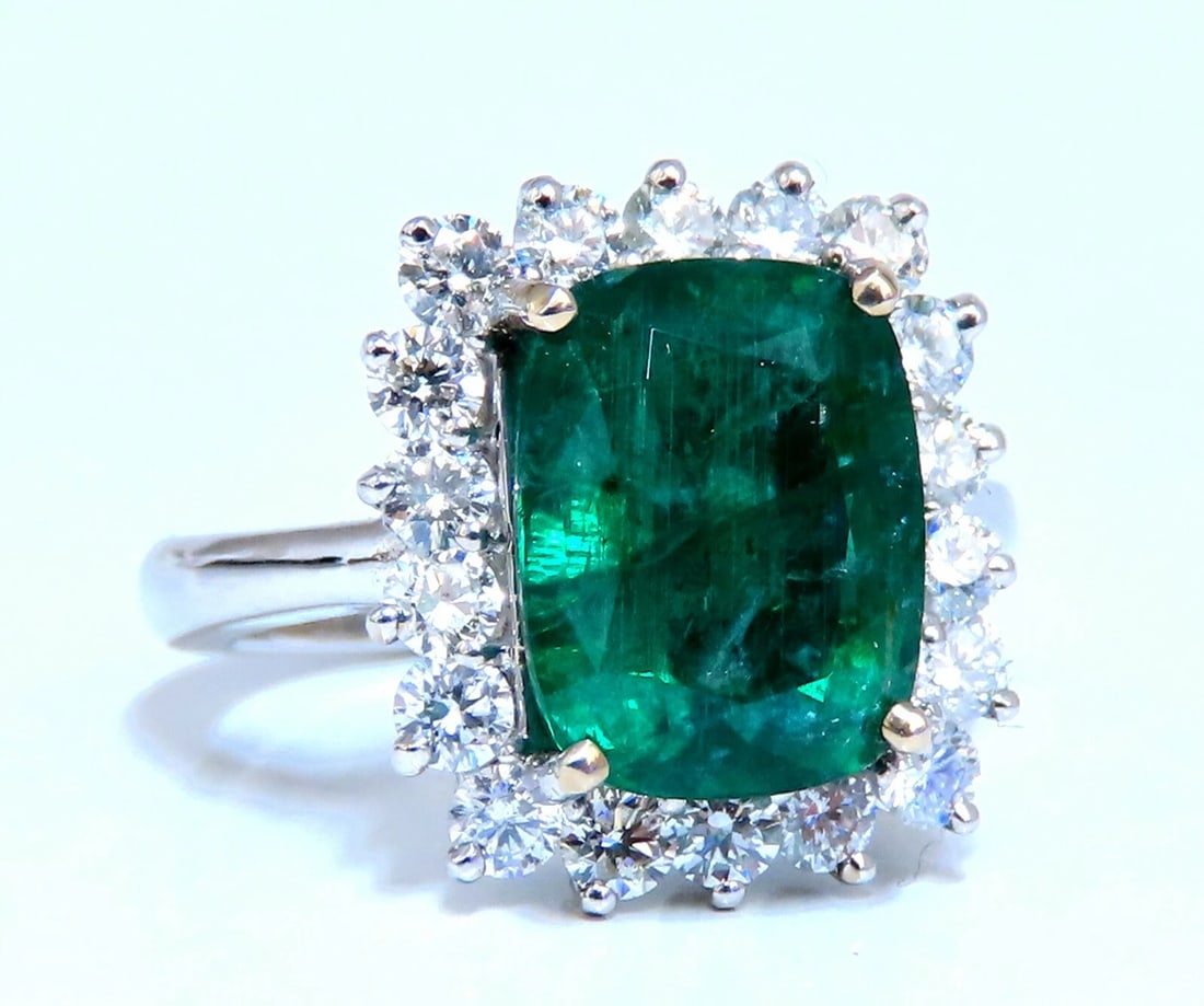 GIA Certified 4.86ct natural green emerald diamonds ring 14kt Halo Prime - 2
