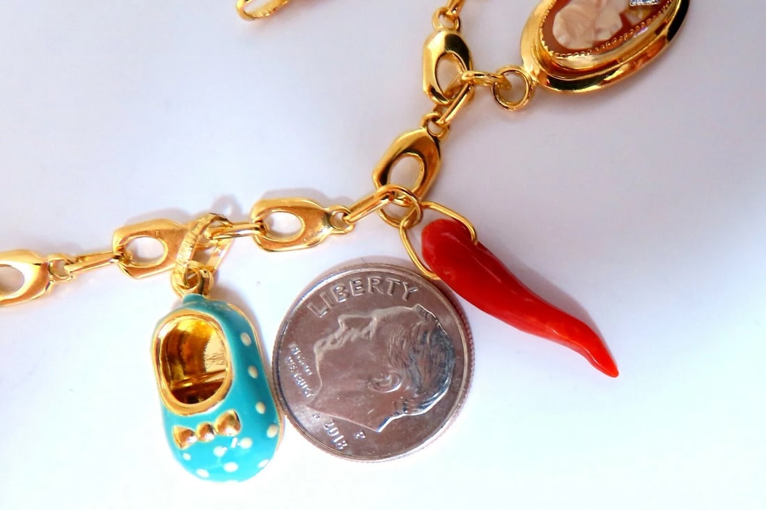 Eight Charms Link Bracelet 14kt gold 7.5 inch 14gm** - 3