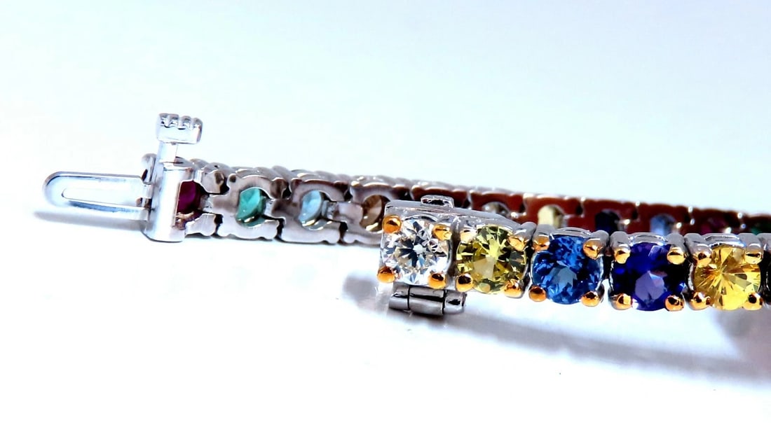 8.70ct natural ruby emerald sapphires diamond tennis bracelet 14kt gem line** - 6