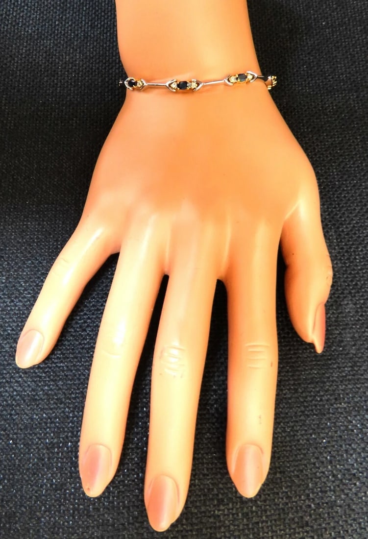 2.16ct natural Sapphire diamonds alternating bracelet 14kt bar link** - 6