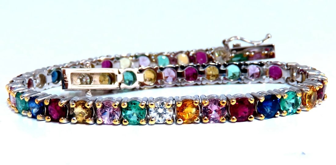 9.80ct natural ruby emerald sapphires diamond tennis bracelet 14kt gem line** - 2