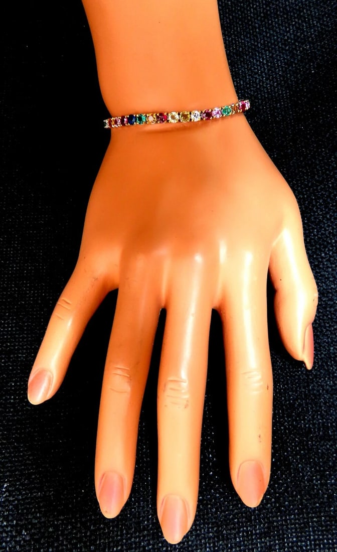 9.80ct natural ruby emerald sapphires diamond tennis bracelet 14kt gem line** - 7