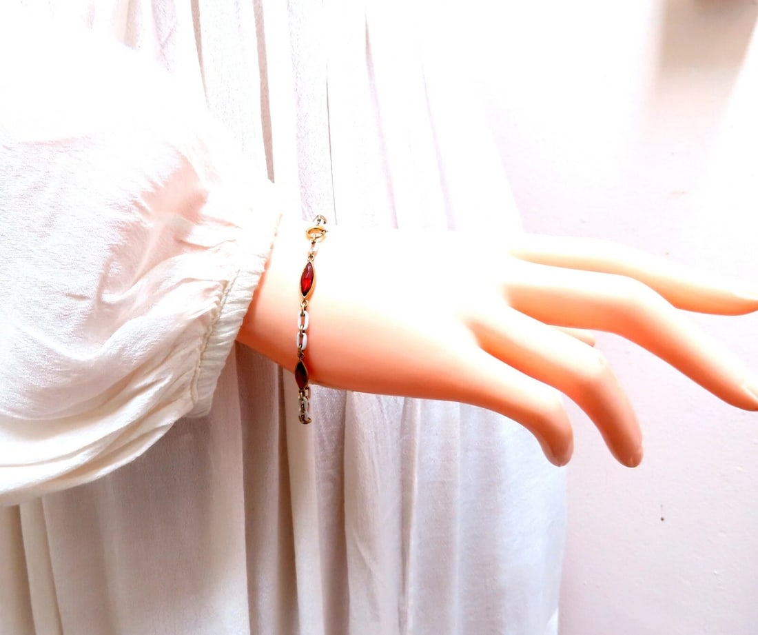 3ct Natural Garnet Station Link Bracelet 14kt gold** - 5