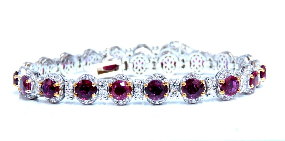 12ct Natural Ruby Diamonds Bracelet 14kt Gold **: Title: 12ct Natural Ruby Diamonds Bracelet 14kt Gold ** Description: Ruby & Classic Alternating Tennis. 10ct. Natural ruby bracelet. Rounds, full cuts Clean clarity Transparent & Vivid Reds. Average 4