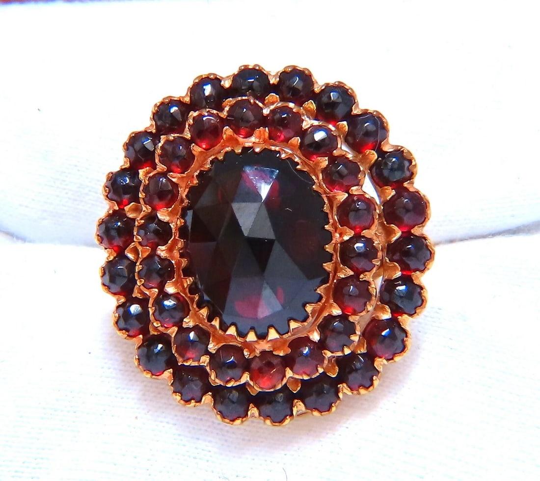 10ct natural oval garnets cluster ring 14kt gold 1930 - 6