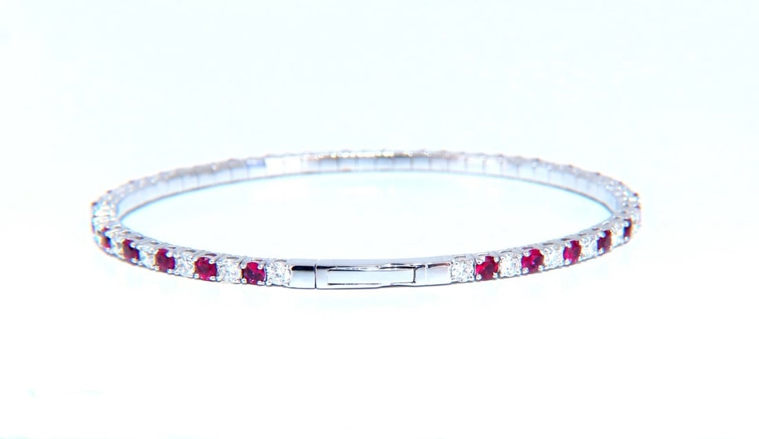 5.25ct vivid red natural ruby diamonds tennis Flexible Bangle bracelet 14kt** - 3